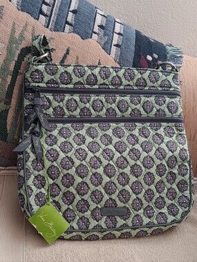 Vera Bradley Green and Gray Quilted Floral Crossbody Bag